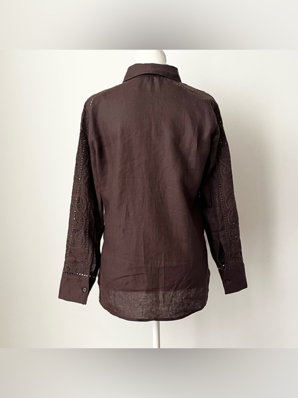 J.Crew Women's Garcon Linen Blouse Shirt Size 0 Brown Eyelet Island Preppy Beach - Picture 6 of 6